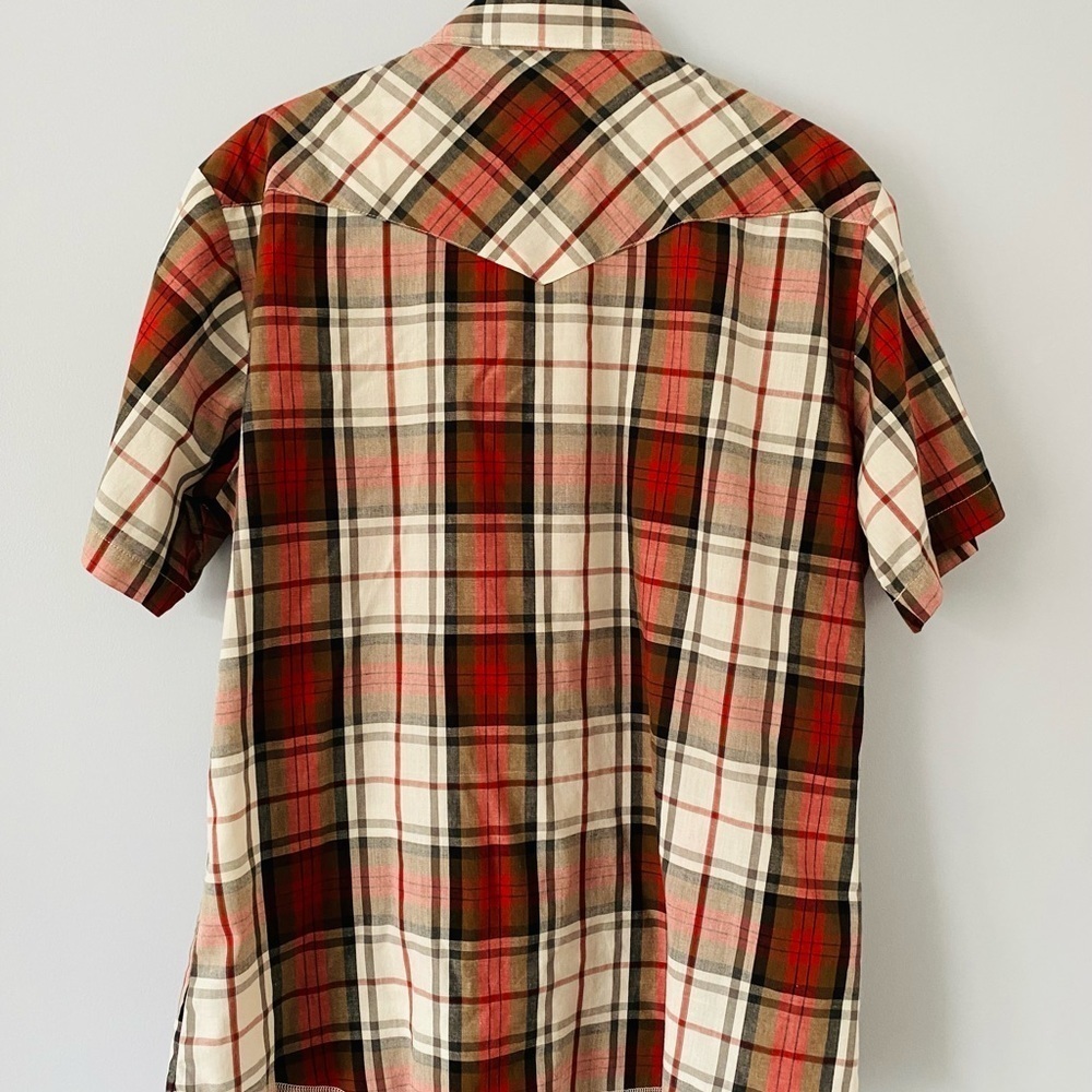 Rustler X-Long Tails Western Pearl Snap Red Plaid Short Sleeve Shirt Mens Large - Picture 2 of 10